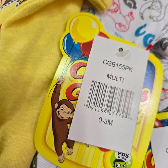 Curious George Bodysuits 2-Pack Baby Unisex 0-3M or 6-9M NWT Cartoon Monkey - Picture 5 of 7